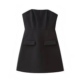 Black Bodycon Strapless Drop Waist Mini Dress